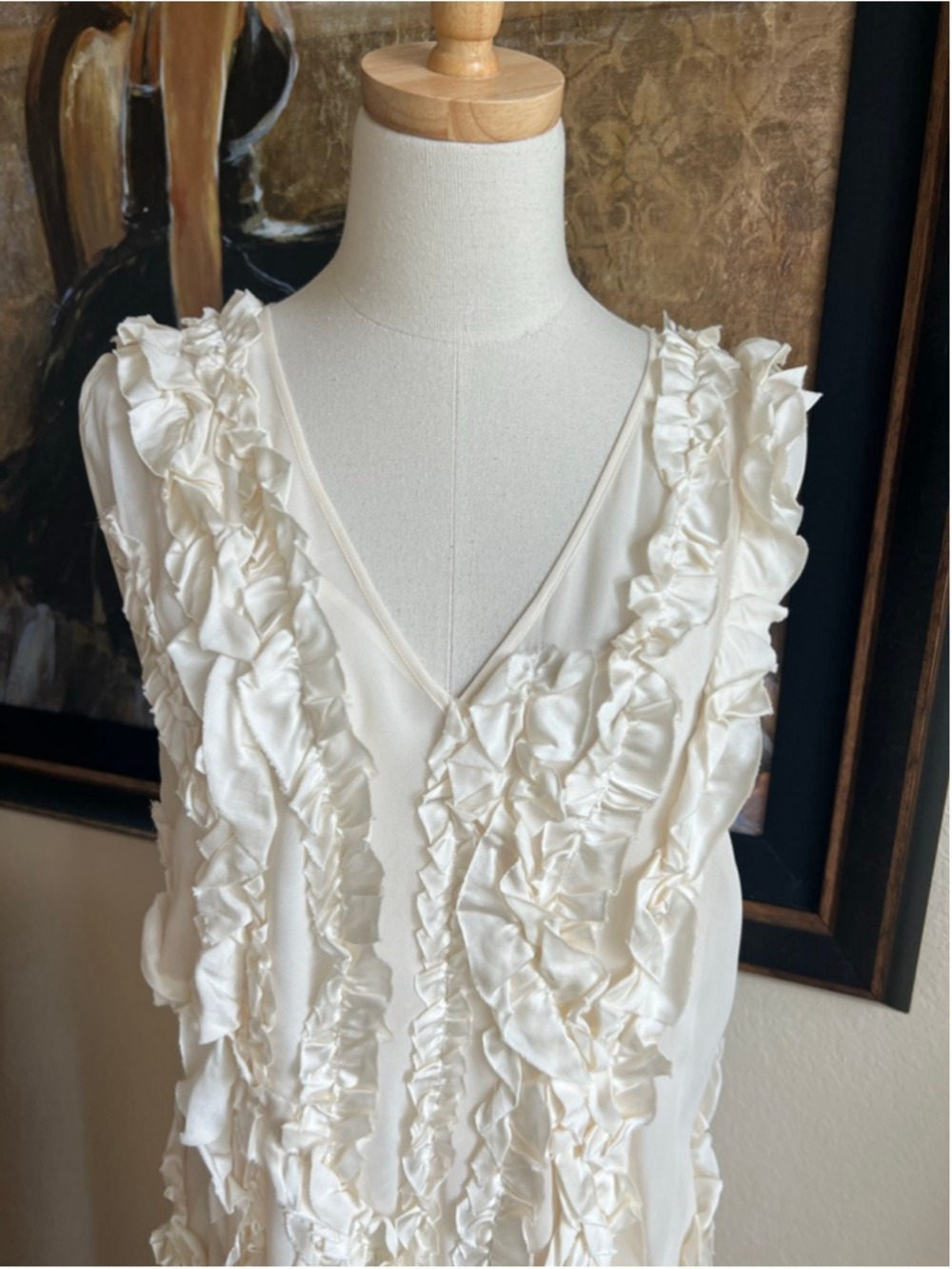 Saint Art Ivory Renata Shift Maxi Dress Xl Silky New Ruffles — image 4 of 8